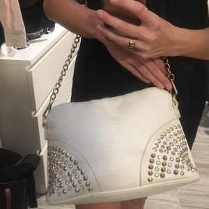Aldo White Purse with Gold Studs and Jewels